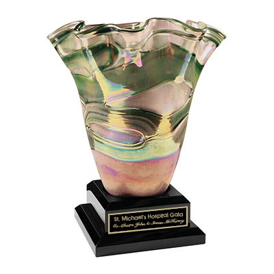 Rainbow Fluted Artistic Vase on Black Pedestal Base image